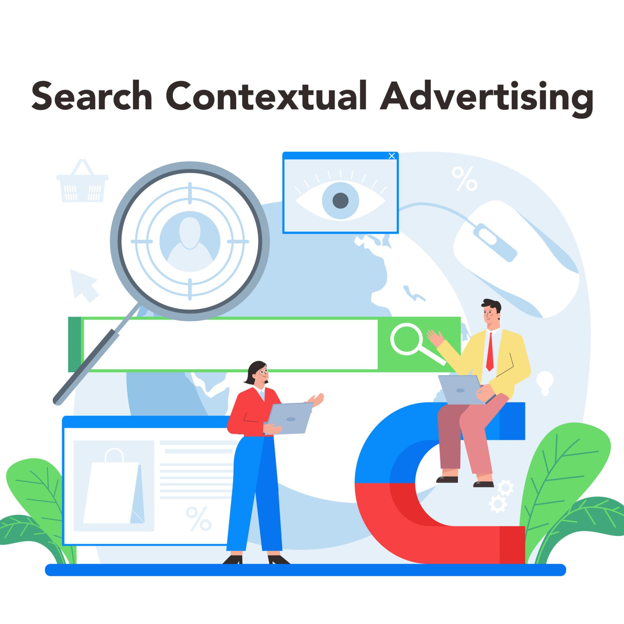 Contextual advertsing and targeting concept. Marketing campaign and social network advertising. Commercial advertisement and communication with customer idea. Isolated flat vector illustration